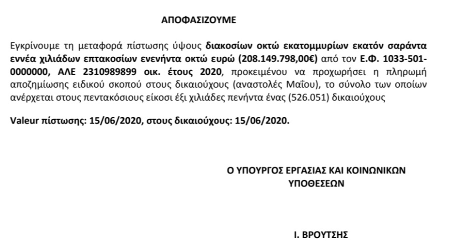 Με απόφαση ανέβαλαν για Δεύτερα την πληρωμή των 534 ευρώ σε 526.051 δικαιούχους